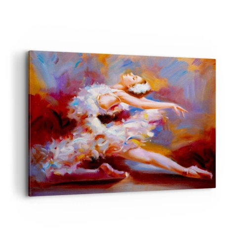 Obraz na płótnie - Balerina w dynamicznej pozie wśród pastelowych barw - 120x80cm - Łabędzia gracja - Nowoczesna dekoracja ścienna do salonu, kuchni i sypialni ARTTOR