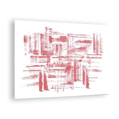 Obraz na szkle - Abstrakcyjna kompozycja w czerwieni przypominająca zarys miejskiej architektury - 70x50cm - Czerwone miasto - Nowoczesna dekoracja ścienna do salonu i sypialni ARTTOR