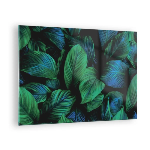Obraz na szkle - Zbliżenie liści w intensywnych odcieniach zieleni - 70x50cm - W zielonym tłumie - Nowoczesna dekoracja ścienna do salonu i sypialni ARTTOR