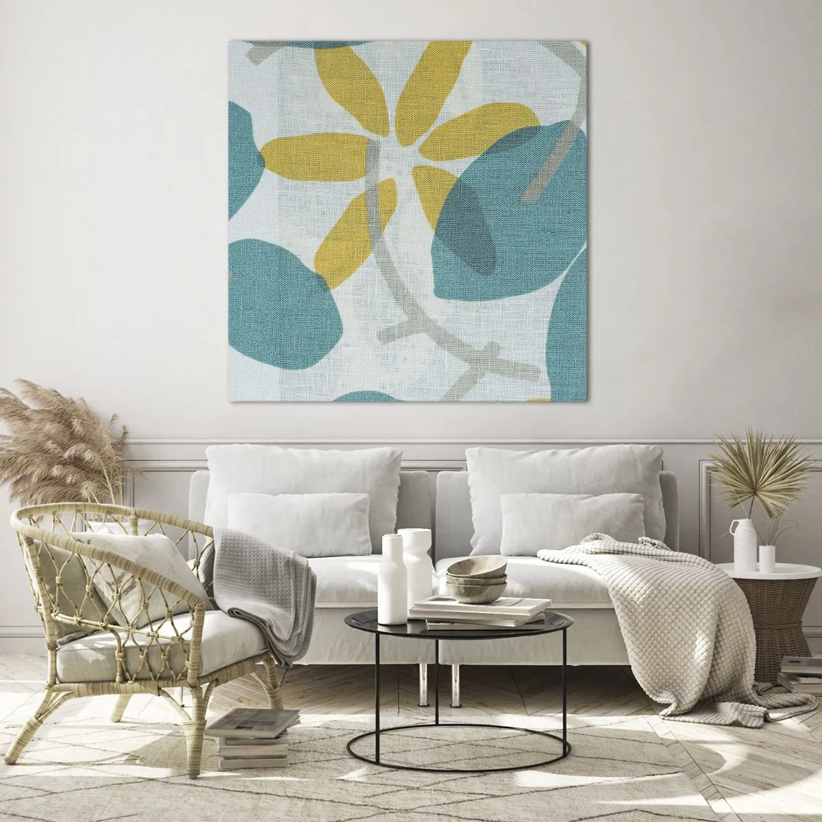 Obraz na szkle - Wśród lazurowych liści - 60x60 cm