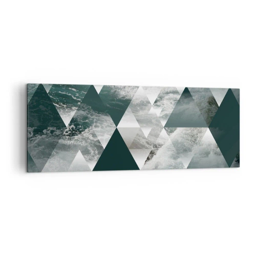 Obraz na płótnie - Geometryczny wzór z motywem fal w odcieniach zieleni - 140x50cm - Kryształowa perspektywa - Nowoczesna dekoracja ścienna do salonu i sypialni ARTTOR