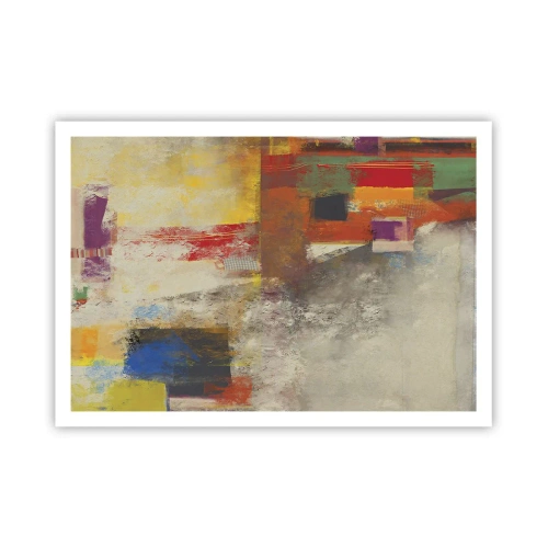 Plakat - Kolorowa abstrakcja z geometrycznymi kształtami - 100x70cm - Geometria barw - Nowoczesna dekoracja ścienna do salonu i sypialni ARTTOR