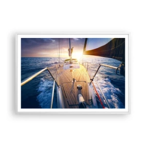 Plakat w białej ramie - Biegnąca po falach - 100x70 cm