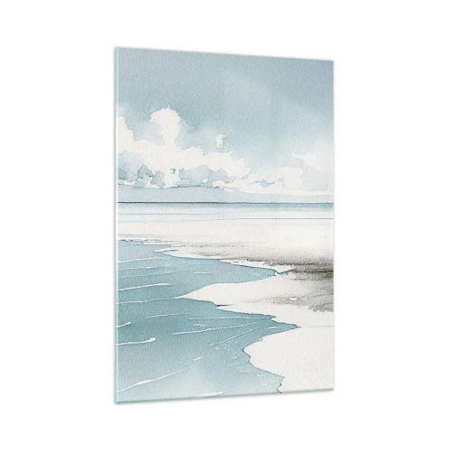 Obraz na szkle - Spokojne morze i plaża w jasnych odcieniach błękitu - 70x100cm - Łagodny przypływ - Nowoczesna dekoracja ścienna do salonu i sypialni ARTTOR
