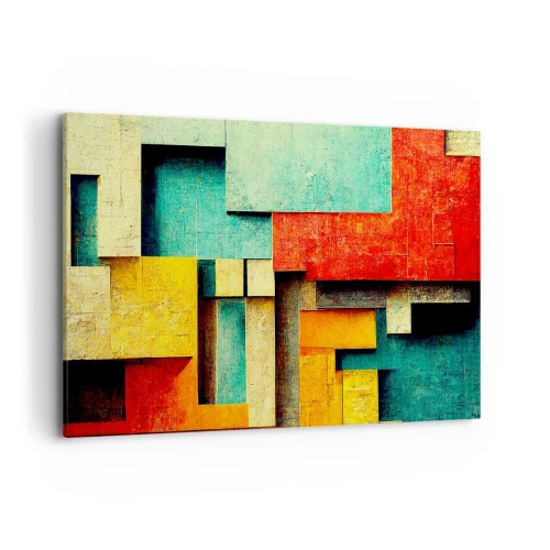 Obraz na płótnie - Abstrakcyjne geometryczne kształty w żywych kolorach - 120x80cm - Festiwal kątów prostych - Nowoczesna dekoracja ścienna do salonu, kuchni i sypialni ARTTOR