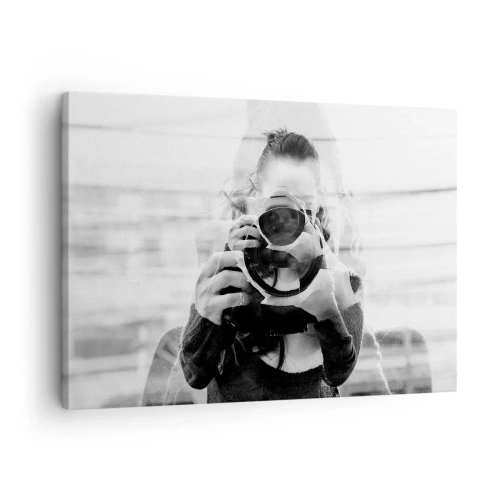 Obraz na płótnie - Czarno-biały portret fotografa z podwójną ekspozycją - 70x50cm - Twórca i tworzywo - Nowoczesna dekoracja ścienna do salonu i sypialni ARTTOR