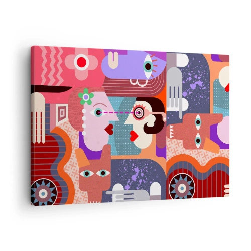 Obraz na płótnie - Abstrakcyjne postacie w żywych kolorach - 70x50cm - Oko w oko - Nowoczesna dekoracja ścienna do salonu i sypialni ARTTOR