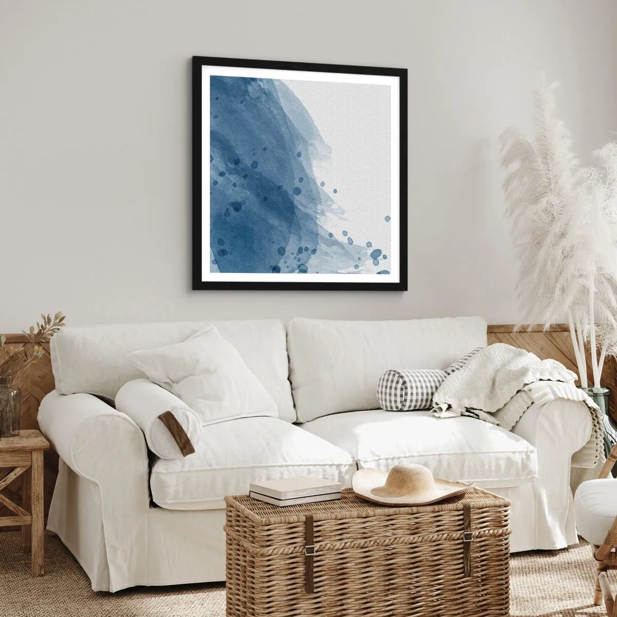 Plakat w czarnej ramie - Niebieski tiul - 60x60 cm