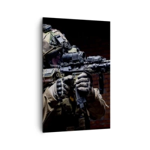 Obraz na płótnie - Żołnierz w pełnym ekwipunku z karabinem - 80x120cm - Zabójczo skuteczny - Nowoczesna dekoracja ścienna do salonu i sypialni ARTTOR
