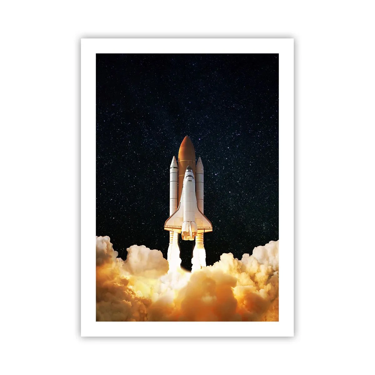 Plakat - Startujący prom kosmiczny na tle rozgwieżdżonego nieba - 50x70cm - Ad astra! - Nowoczesna dekoracja ścienna do salonu, kuchni i sypialni ARTTOR