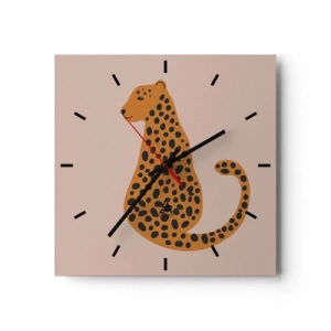 Zegar ścienny - Minimalistyczny rysunek pantery na beżowym tle - 30x30cm - Panterka to modny wzór - Nowoczesna dekoracja ścienna do salonu i sypialni ARTTOR