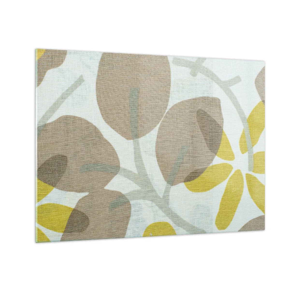 Obraz na szkle - Stylizowane liście i kwiaty w pastelowych beżach i żółciach - 70x50cm - Kompozycja w pełnym słońcu - Nowoczesna dekoracja ścienna do salonu i sypialni ARTTOR