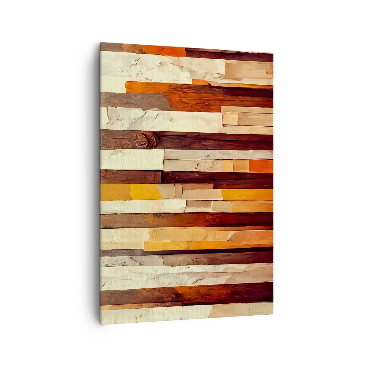 Obraz na płótnie - Geometryczna kompozycja w odcieniach drewna i złota - 70x100cm - Hymn leśnych drzew - Nowoczesna dekoracja ścienna do salonu i sypialni ARTTOR