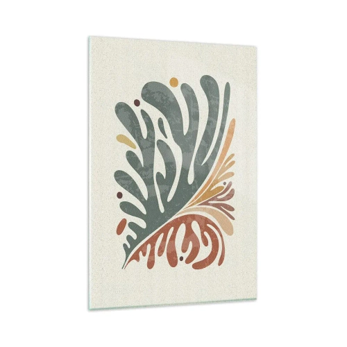 Obraz na szkle - Kolorowy abstrakcyjny liść na jasnym tle - 80x120cm - Wielobarwny liść - Nowoczesna dekoracja ścienna do salonu i sypialni ARTTOR