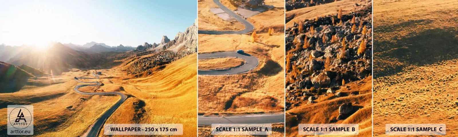 Fototapeta Próbka Standard Eco - W złotej dolinie - Krajobraz, Góry, Włochy - 100x30 cm