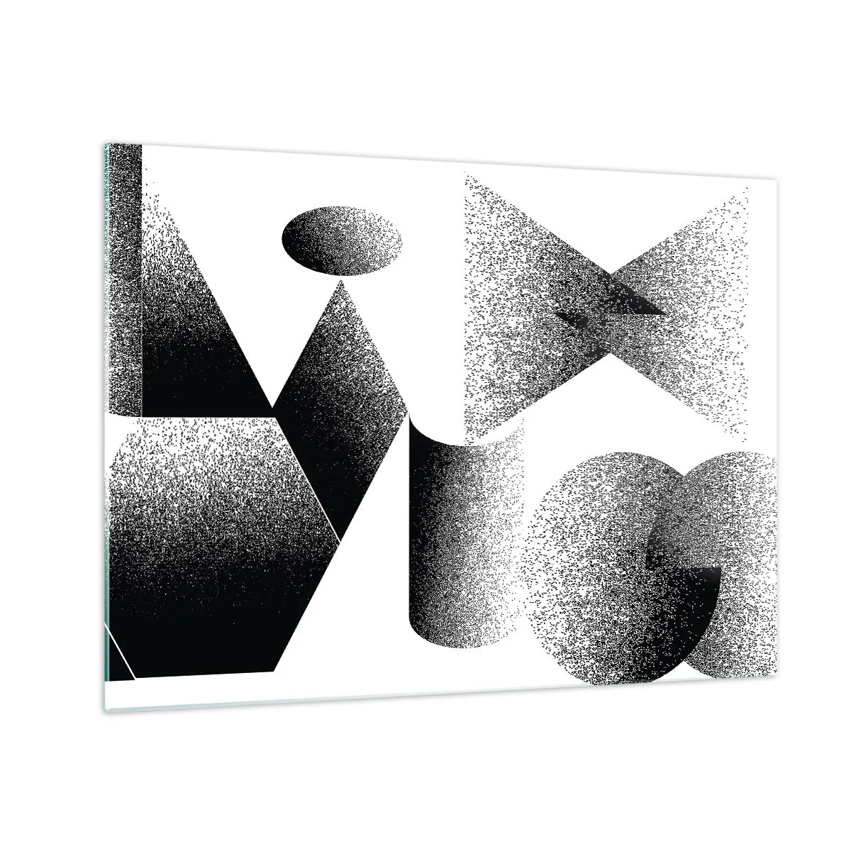 Obraz na szkle - Czarno-biała abstrakcja z geometrycznymi kształtami - 70x50cm - Kąty i owale - Nowoczesna dekoracja ścienna do salonu i sypialni ARTTOR
