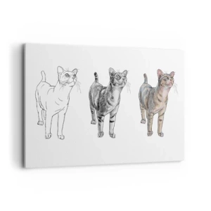 Obraz na płótnie - Ewolucja rysunku kota od szkicu do kolorowej formy - 120x80cm - Lekcja rysunku - Nowoczesna dekoracja ścienna do salonu, kuchni i sypialni ARTTOR