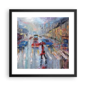 Plakat w czarnej ramie - Deszczowe popołudnie w mieście - 40x40 cm