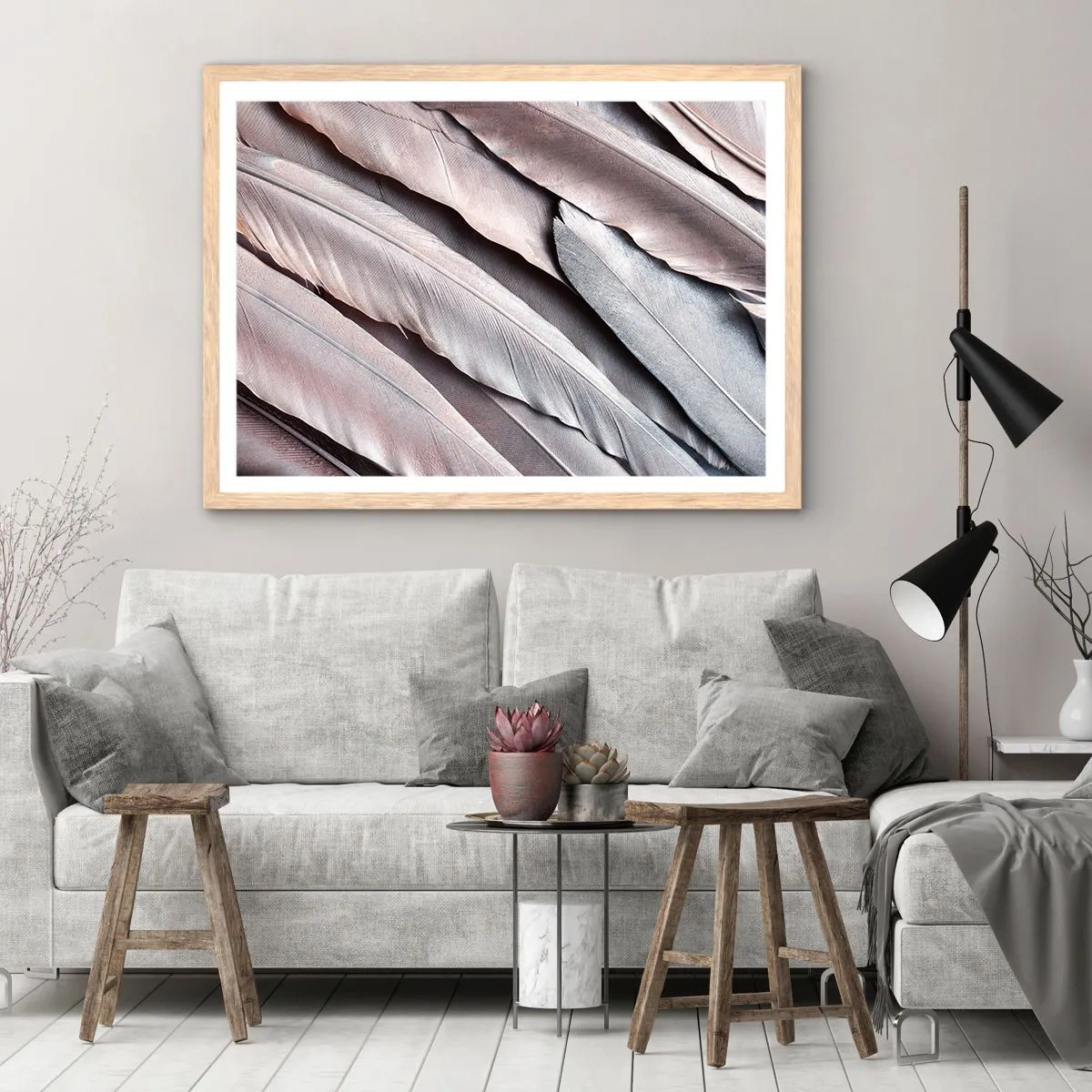 Plakat w ramie jasny dąb - W różowej srebrzystości - 100x70 cm