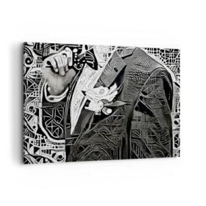 Obraz na płótnie - Elegancka abstrakcja z mężczyzną w garniturze w czerni i bieli - 100x70cm - Tylko na pozór szary człowiek - Nowoczesna dekoracja ścienna do salonu, kuchni i sypialni ARTTOR