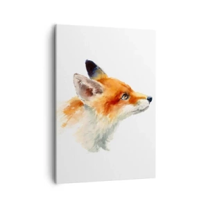 Obraz na płótnie - Akwarelowa ilustracja rudego lisa z zadumanym spojrzeniem - 50x70cm - Ostrożności nigdy za wiele - Nowoczesna dekoracja ścienna do salonu, kuchni i sypialni ARTTOR