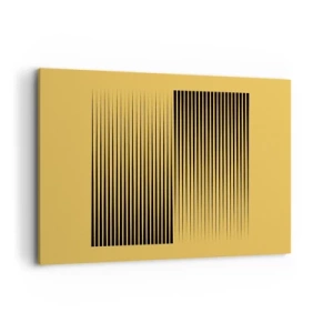 Obraz na płótnie - Pionowe czarne linie na żółtym tle - 100x70cm - Kwadratura przeciwieństw - Nowoczesna dekoracja ścienna do salonu, kuchni i sypialni ARTTOR
