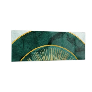 Obraz na szkle - Abstrakcyjny wzór z okręgami w szmaragdowym i złotym kolorze - 140x50cm - Inny układ słoneczny - Nowoczesna dekoracja ścienna do salonu i sypialni ARTTOR
