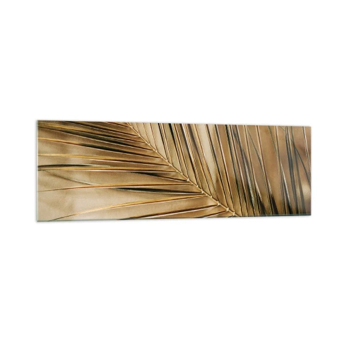 Obraz na szkle - Złota liść palmy na jednolitym tle - 160x50cm - Naturalna kolumnada - Nowoczesna dekoracja ścienna do salonu i sypialni ARTTOR