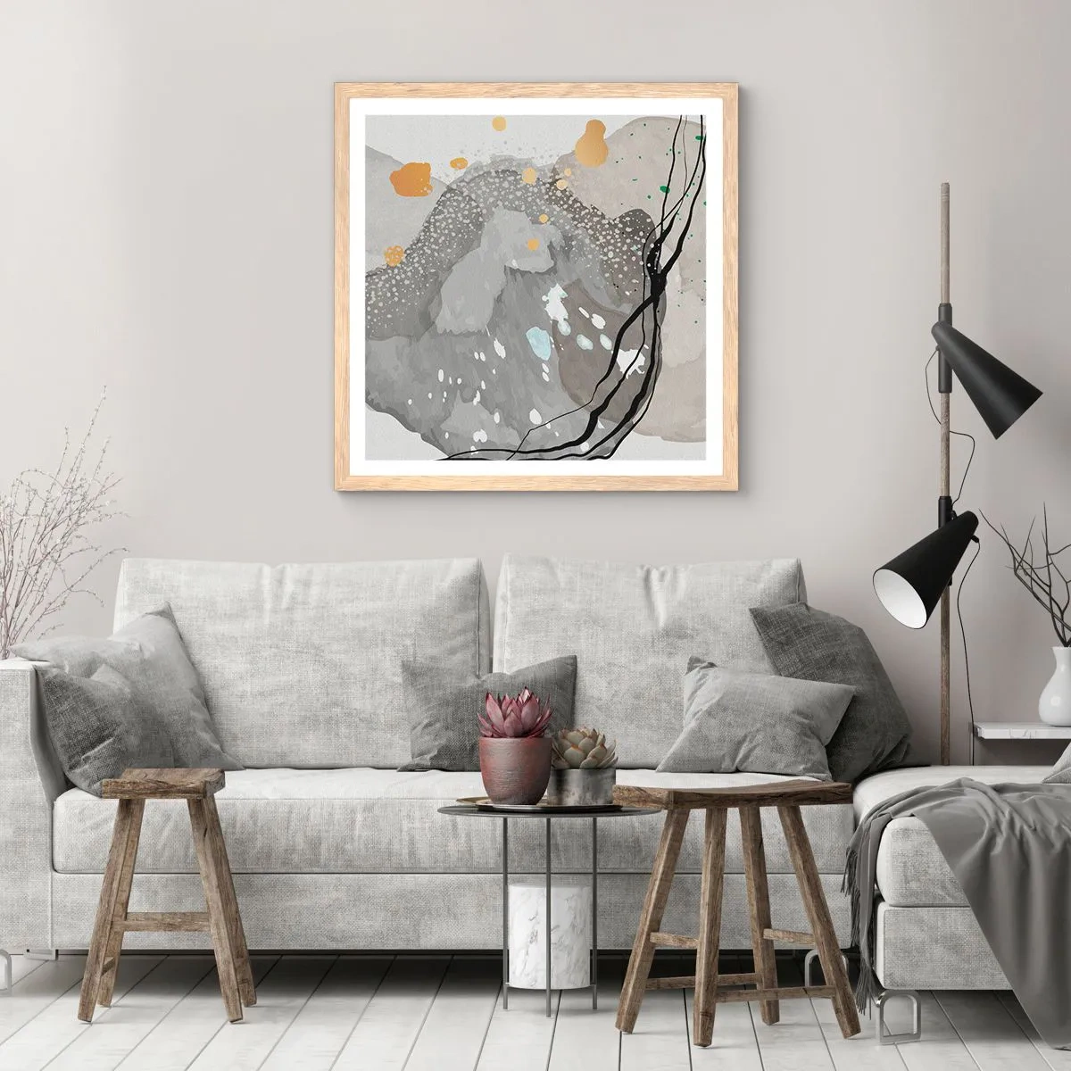 Plakat w ramie jasny dąb - Kompozycja organiczna - 30x30 cm