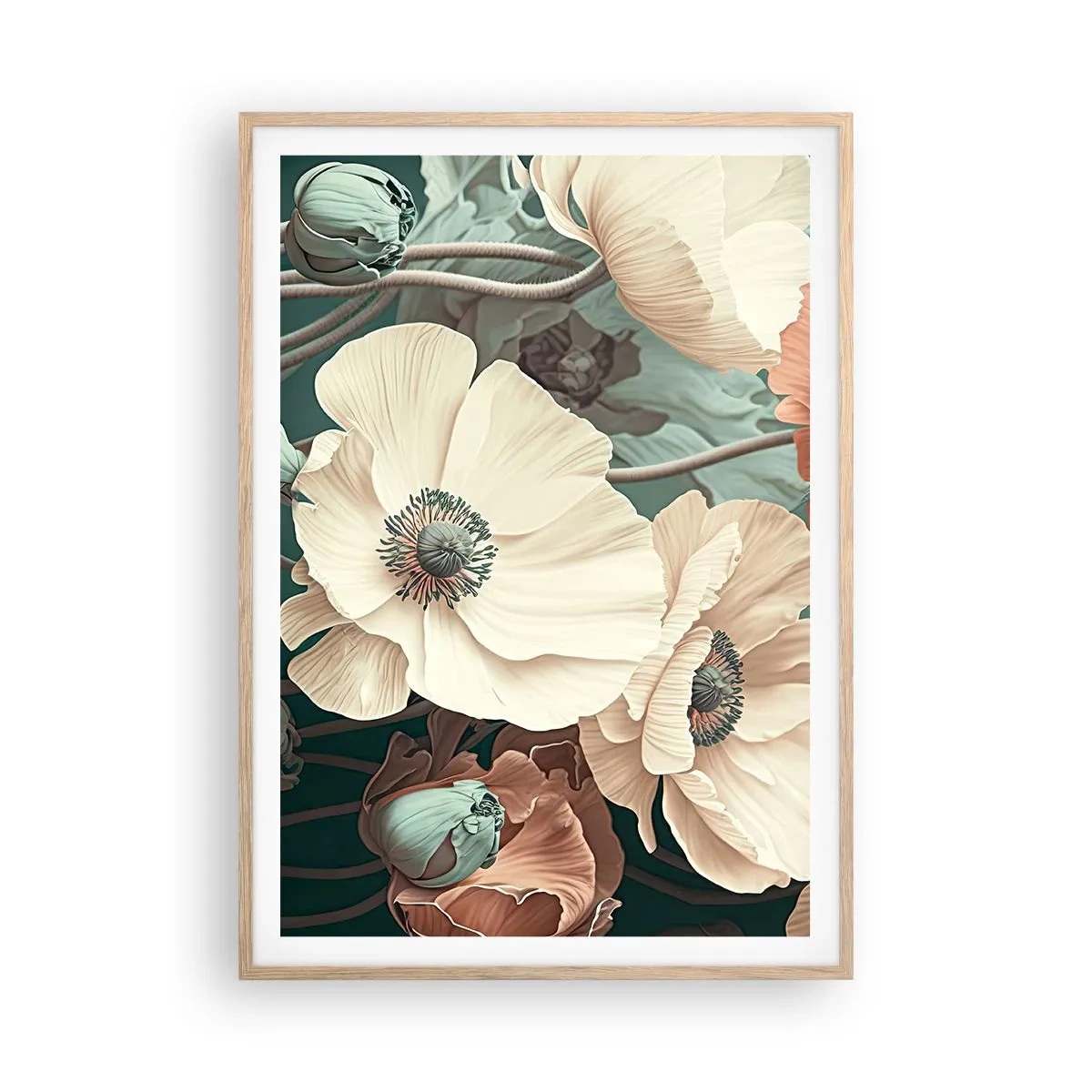 Plakat w ramie jasny dąb - Szept maków - 70x100 cm