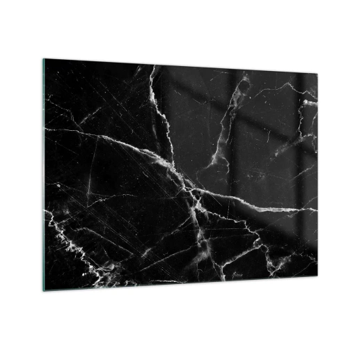 Obraz na szkle - Czarna marmurowa powierzchnia z jasnymi żyłkami - 70x50cm - Sekretne życie kamienia - Nowoczesna dekoracja ścienna do salonu i sypialni ARTTOR