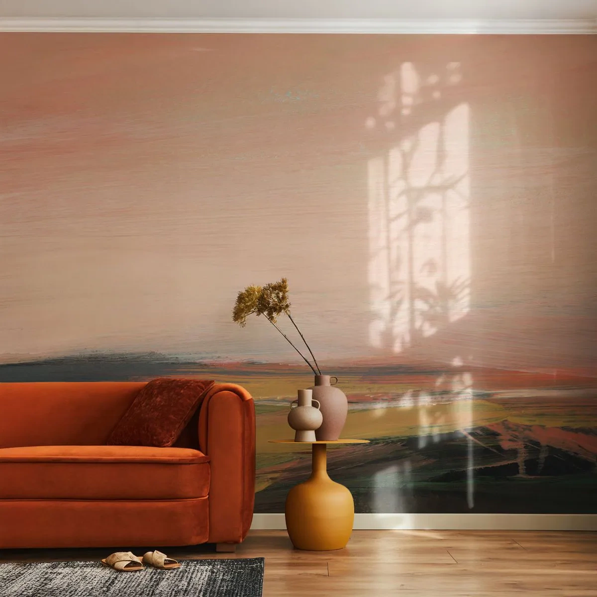 Fototapeta Premium Sand - Malarska panorama pól w świetle zachodzącego słońca - 100x70cm - W różowej tonacji - Nowoczesna dekoracja ścienna do salonu, kuchni i sypialni ARTTOR
