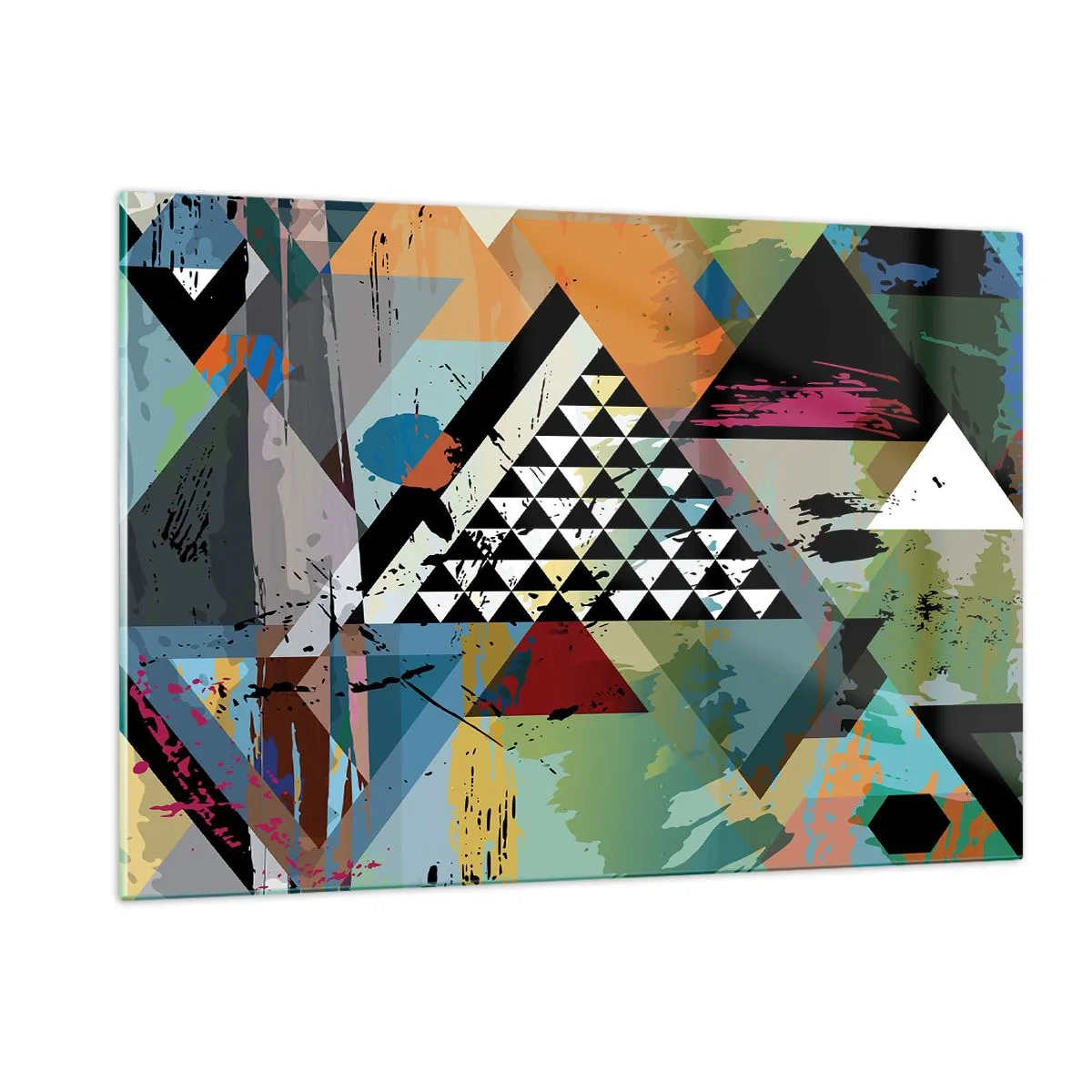 Obraz na szkle - Abstrakcyjna kompozycja geometrycznych kształtów i kolorów - 120x80cm - Jakie to proste - Nowoczesna dekoracja ścienna do salonu, kuchni i sypialni ARTTOR