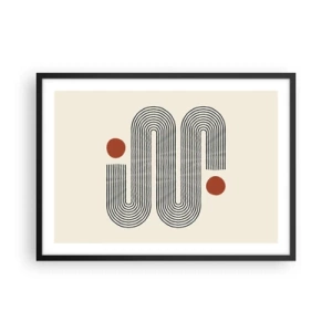Plakat w czarnej ramie - Geometryczny wzór z liniami i pomarańczowymi okręgami - 70x50cm - Od początku do końca - Nowoczesna dekoracja ścienna do salonu i sypialni ARTTOR