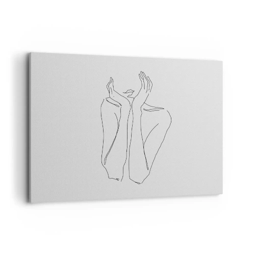 Obraz na płótnie - Minimalistyczny rysunek twarzy i dłoni linią - 100x70cm - O czym marzą dziewczyny - Nowoczesna dekoracja ścienna do salonu, kuchni i sypialni ARTTOR