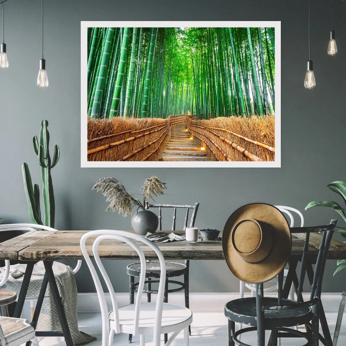 Plakat - Ścieżka w gęstym bambusowym lesie - 100x70cm - Esencja azjatyckiej natury - Nowoczesna dekoracja ścienna do salonu i sypialni ARTTOR