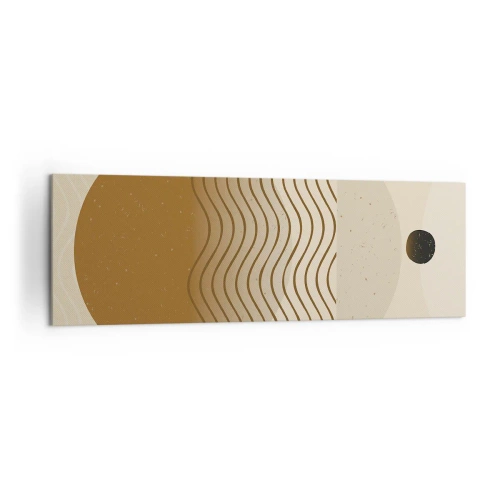 Obraz na płótnie - Geometryczna abstrakcja z kołami i falistymi liniami w ciepłych barwach - 160x50cm - O pochodzeniu figur geometrycznych - Nowoczesna dekoracja ścienna do salonu i sypialni ARTTOR