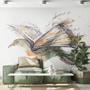 Fototapeta Premium Canvas - Artystyczna akwarela ptaka z książką jako skrzydłami - 100x70cm - Na skrzydłach poezji - Nowoczesna dekoracja ścienna do salonu i sypialni ARTTOR