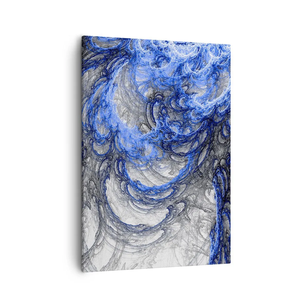 Obraz na płótnie - Abstrakcyjne fale w odcieniach niebieskiego i szarości - 50x70cm - Narodziny fali - Nowoczesna dekoracja ścienna do salonu, kuchni i sypialni ARTTOR