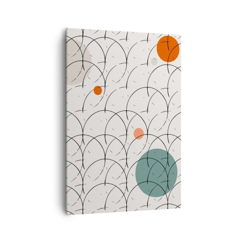 Obraz na płótnie - Geometryczny wzór z kolorowymi okręgami na jasnym tle - 70x100cm - W pop-artowym duchu - Nowoczesna dekoracja ścienna do salonu i sypialni ARTTOR