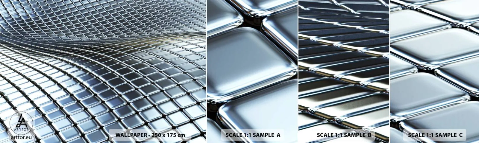 Fototapeta Próbka Standard Eco - Metaliczna srebrna fala - Abstrakcja, Grafika, Sztuka - 100x30 cm