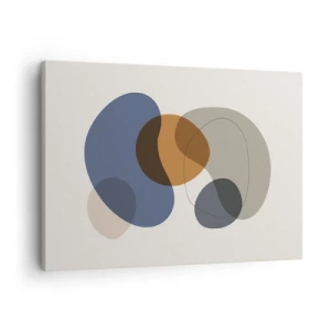 Obraz na płótnie - Abstrakcyjne kolorowe formy w odcieniach niebieskiego i brązu - 70x50cm - Krople barw - Nowoczesna dekoracja ścienna do salonu i sypialni ARTTOR