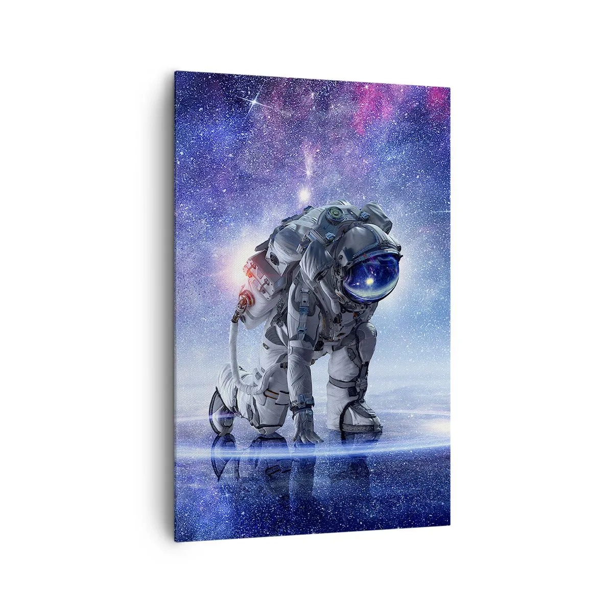 Obraz na płótnie - Astronauta w galaktycznym krajobrazie - 80x120cm - Niebo gwiaździste nade mną - Nowoczesna dekoracja ścienna do salonu i sypialni ARTTOR