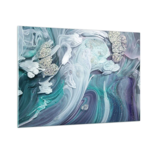 Obraz na szkle - Abstrakcyjna kompozycja w odcieniach błękitu, fioletu i bieli - 100x70cm - Nurty błękitu - Nowoczesna dekoracja ścienna do salonu, kuchni i sypialni ARTTOR