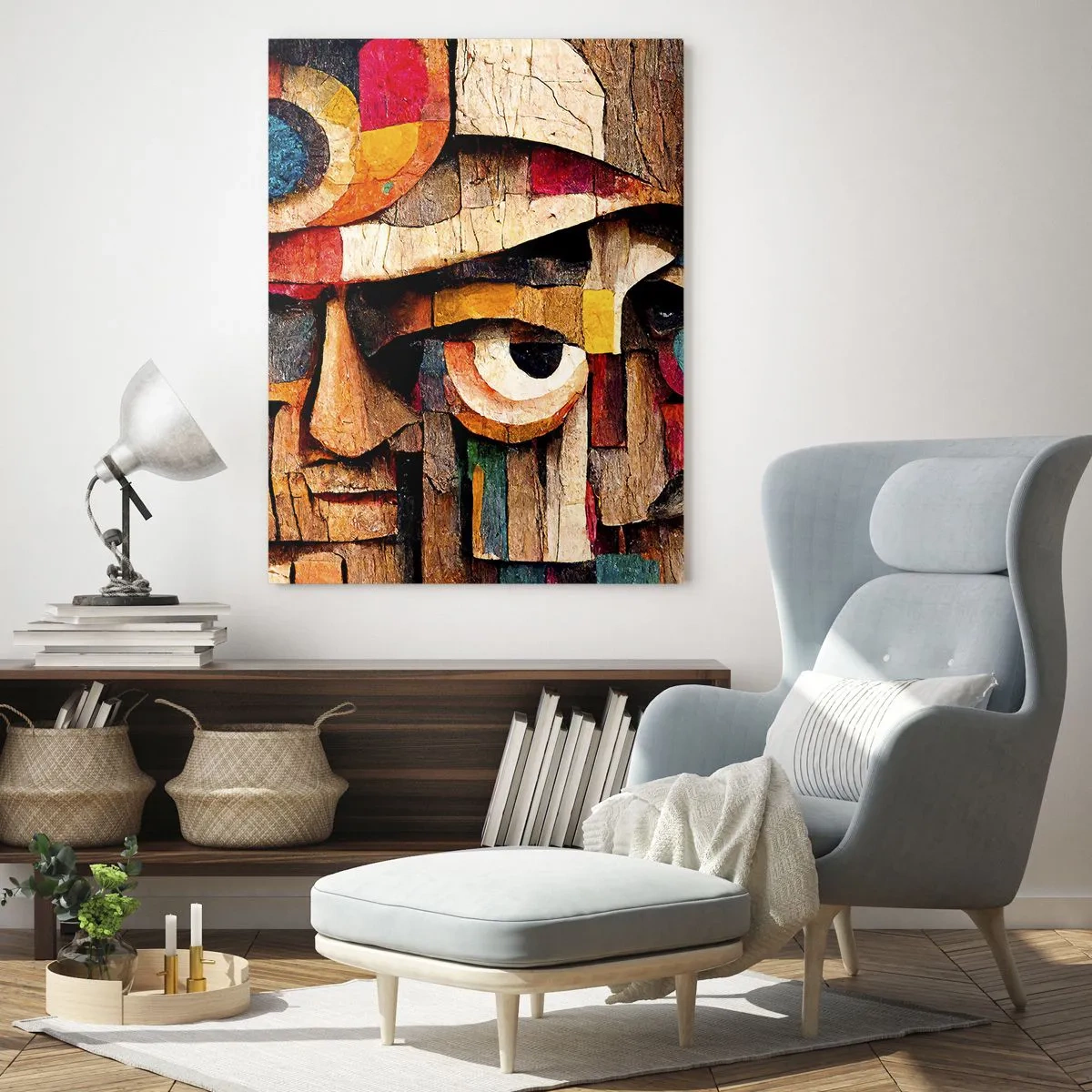 Obraz na szkle - Kolorowe geometryczne twarze w stylu abstrakcyjnym - 50x70cm - Widzę cię… - Nowoczesna dekoracja ścienna do salonu, kuchni i sypialni ARTTOR