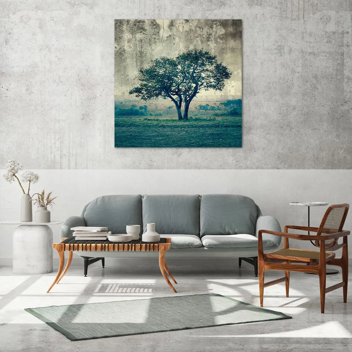 Obraz na szkle - Jabłoń na błękitnym błoniu? - 70x70 cm