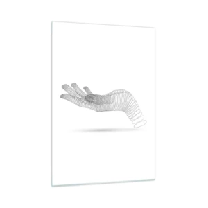 Obraz na szkle - Minimalistyczna grafika dłoni utworzonej z punktów - 50x70cm - Sprężysta dłoń - Nowoczesna dekoracja ścienna do salonu, kuchni i sypialni ARTTOR