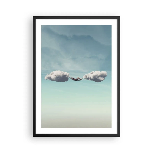 Plakat w czarnej ramie - Hamak zawieszony między dwoma chmurami na tle nieba - 50x70cm - Błogość chwili - Nowoczesna dekoracja ścienna do salonu i sypialni ARTTOR