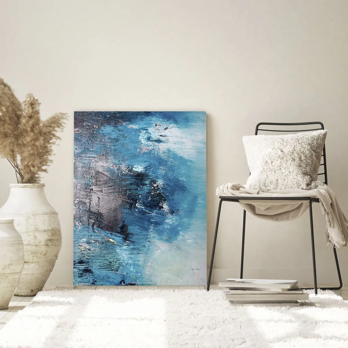 Obraz na szkle - Abstrakcyjna kompozycja w odcieniach niebieskiego - 50x70cm - Błękitna rapsodia - Nowoczesna dekoracja ścienna do salonu, kuchni i sypialni ARTTOR