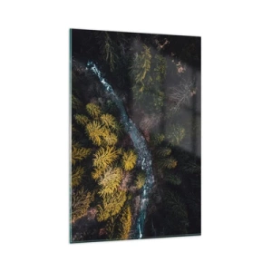 Obraz na szkle - Widok z góry na las z wijącą się rzeką - 80x120cm - Szybko, coraz szybciej - Nowoczesna dekoracja ścienna do salonu i sypialni ARTTOR